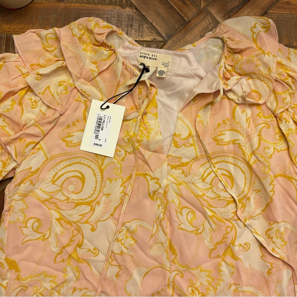 Ted Baker Frisis MIB Frill Printed Top in Yellow/Pink